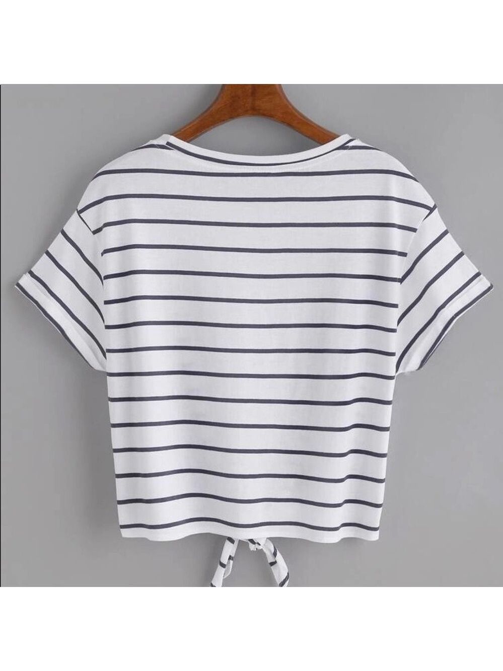 Shein 𝅺Shein Striped Knot-Front T-Shirt - Picture 3 of 9